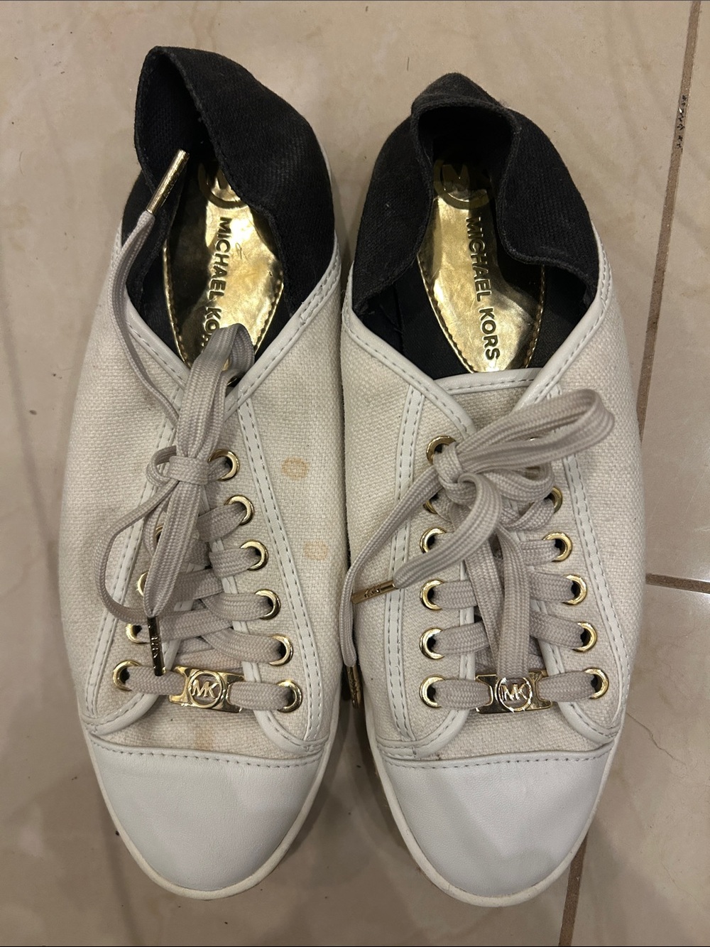 Michael Kors Cream and Black Lace-Up Canvas Sneakers